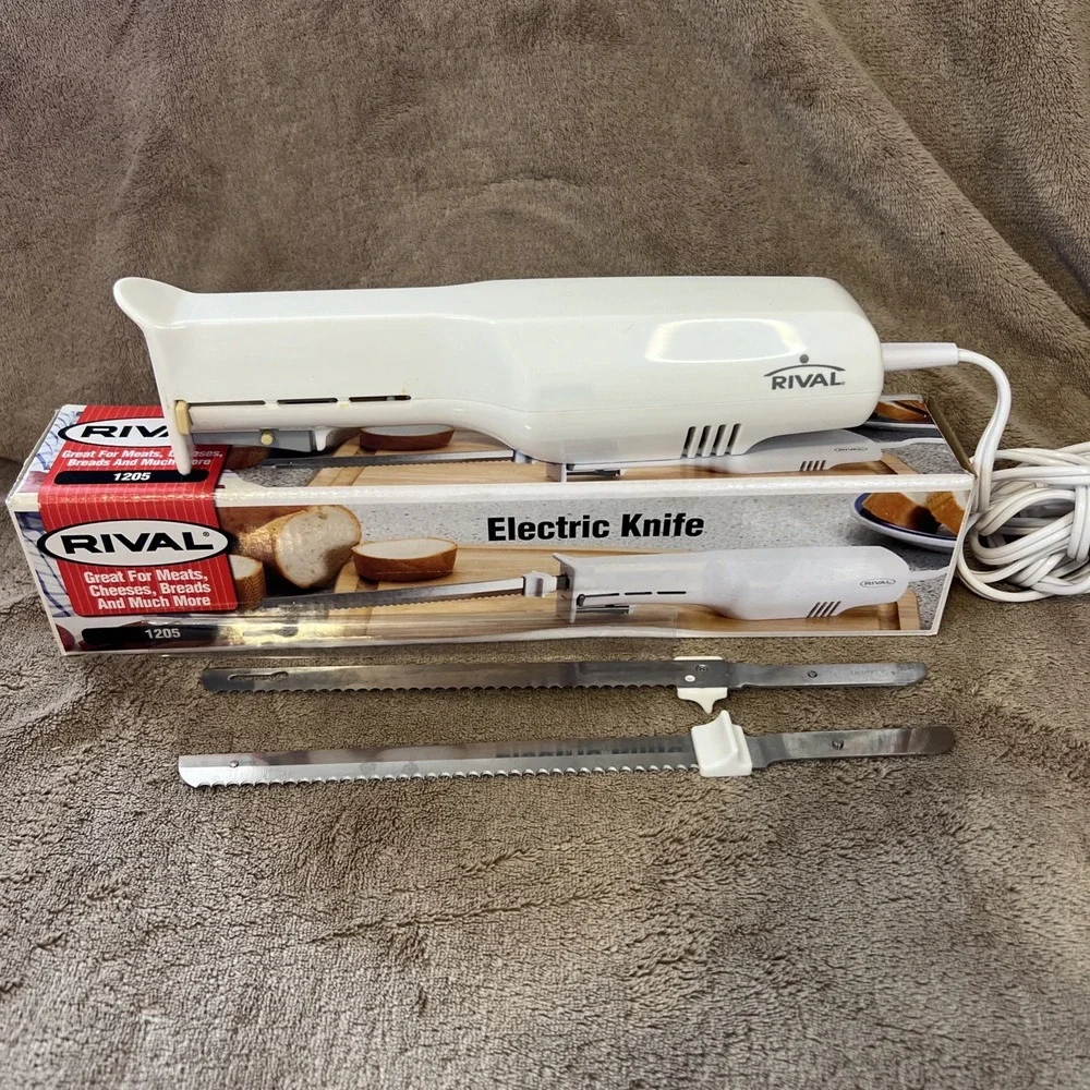 Vintage Rival Electric Kitchen Knife White Model #1205 Meats Cheeses Breads More